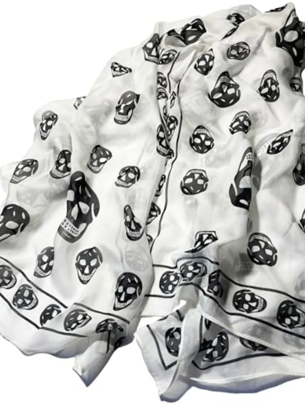 Genuine Pure Silk Chiffon Scarf - 59 inches Long Gothic Skull Pattern
